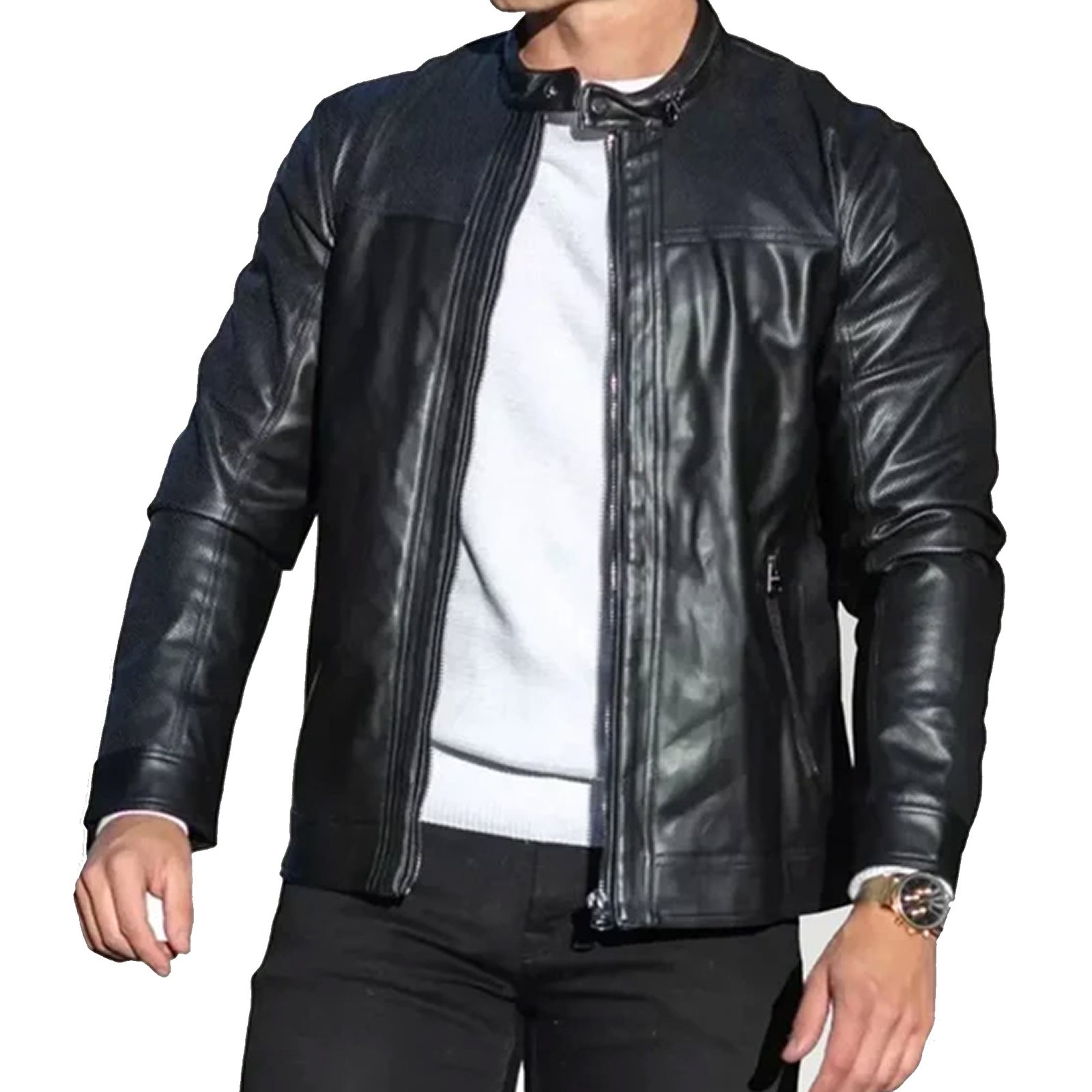 01 Shadow Rider | Men's Black Cafe Racer Leather Jacket - Image 1