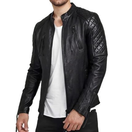 Nightfall | Men's Diamond Quilted Black Leather Biker Jacket