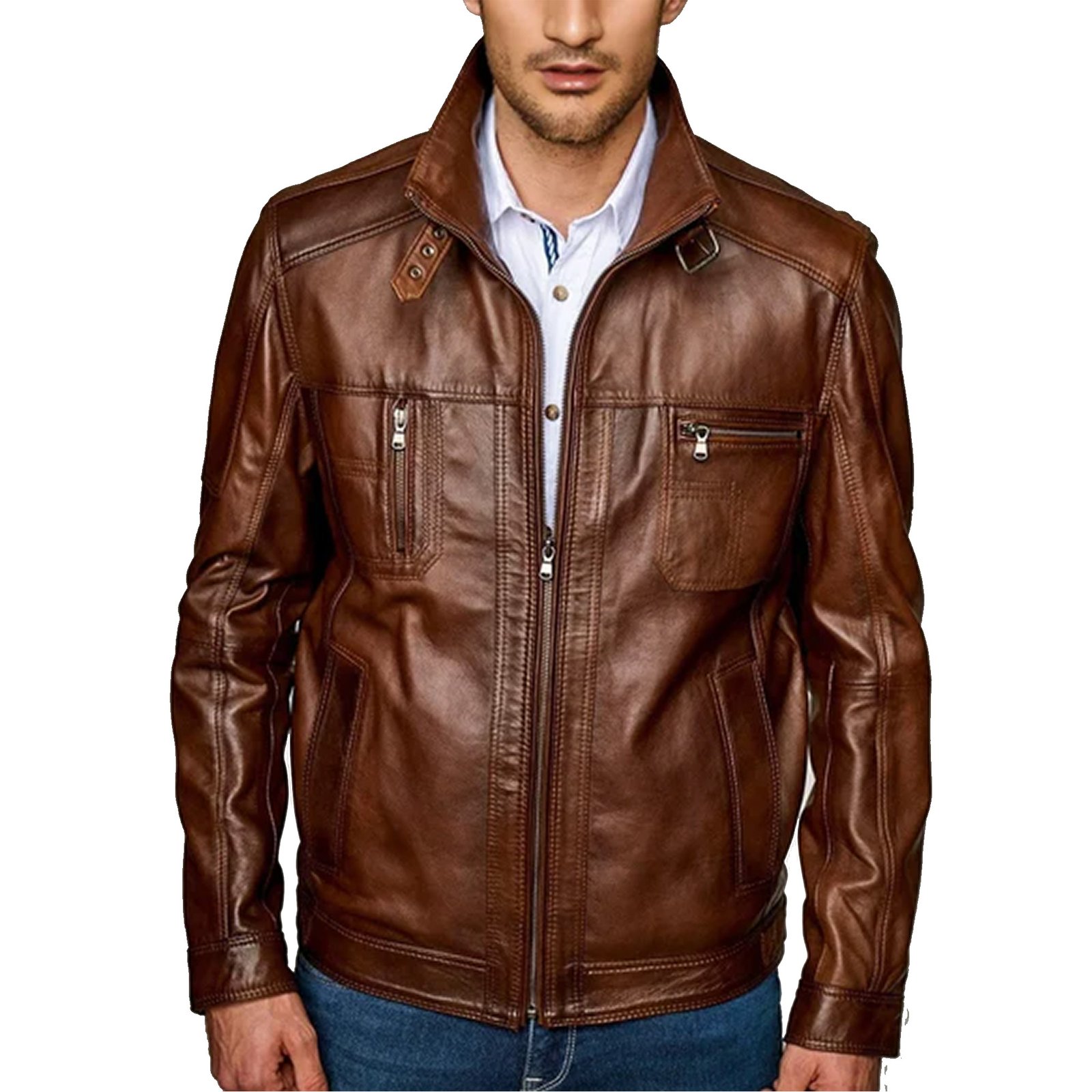 01 Maverick | Men's Brown Sheepskin Leather Jacket - Image 1