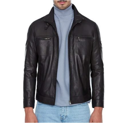 Wayne | Men's Sheepskin Black Leather Jacket