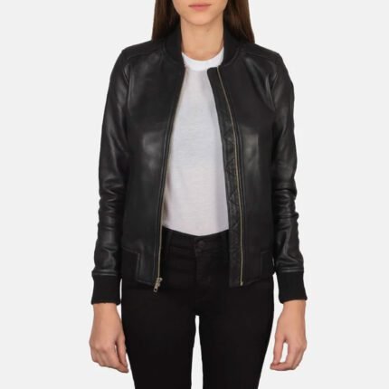 Bliss Black Leather Bomber Jacket