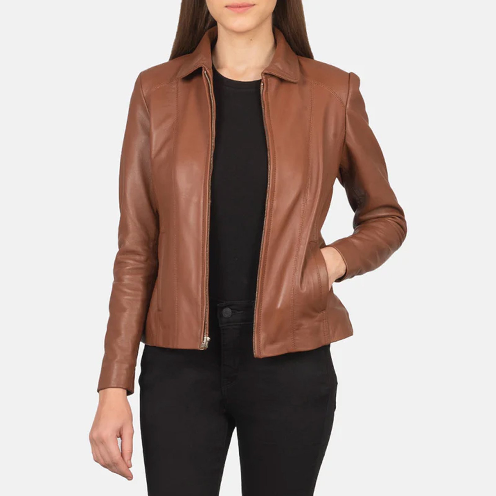 01 Colette Brown Leather Jacket - Image 1