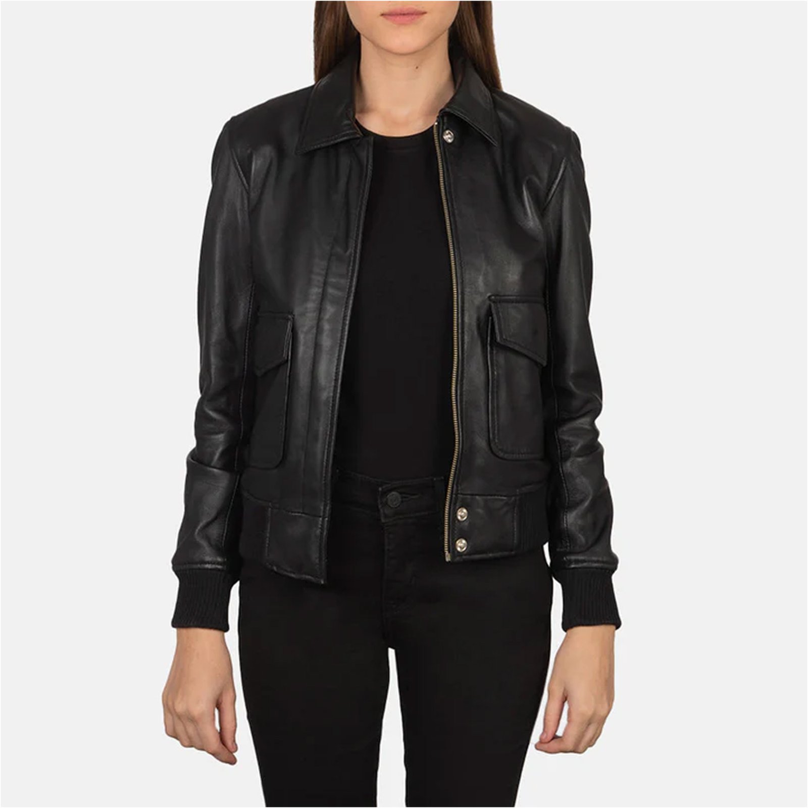 01 Westa A-2 Black Leather Bomber Jacket - Image 1