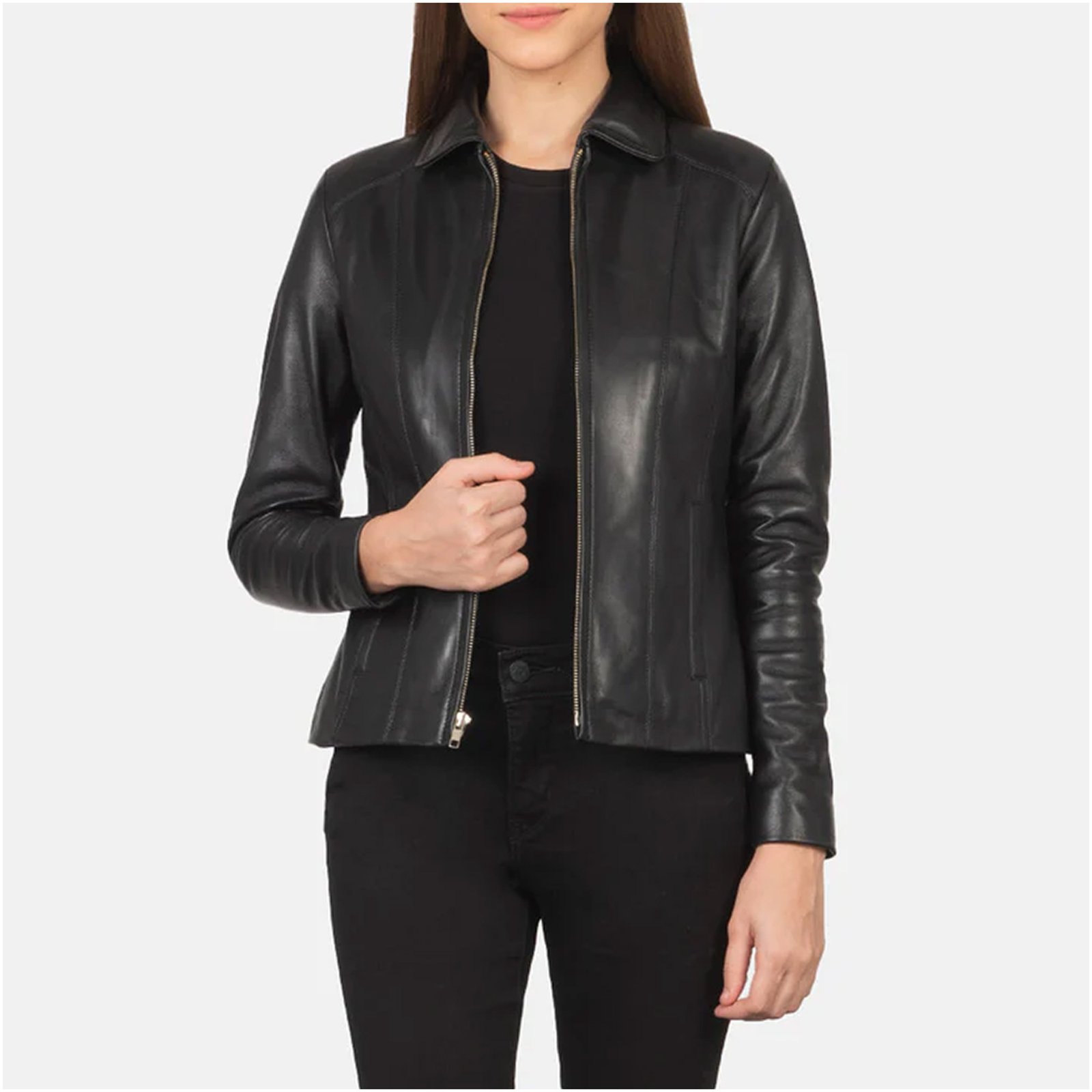 01 Colette Black Leather Jacket - Image 1