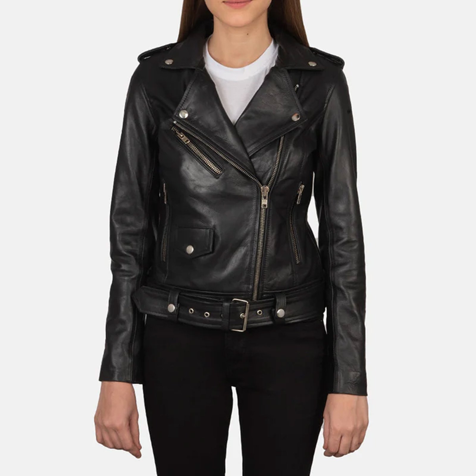 01 - Copy Alison Black Leather Biker Jacket - Image 1