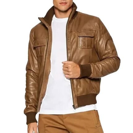 Desert Voyager | Men's Brown Sheepskin Leather Bomber Jacket