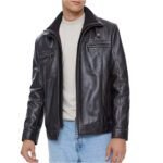 Reacher | Men's Black Ribbed Collar Leather Biker Jacket
