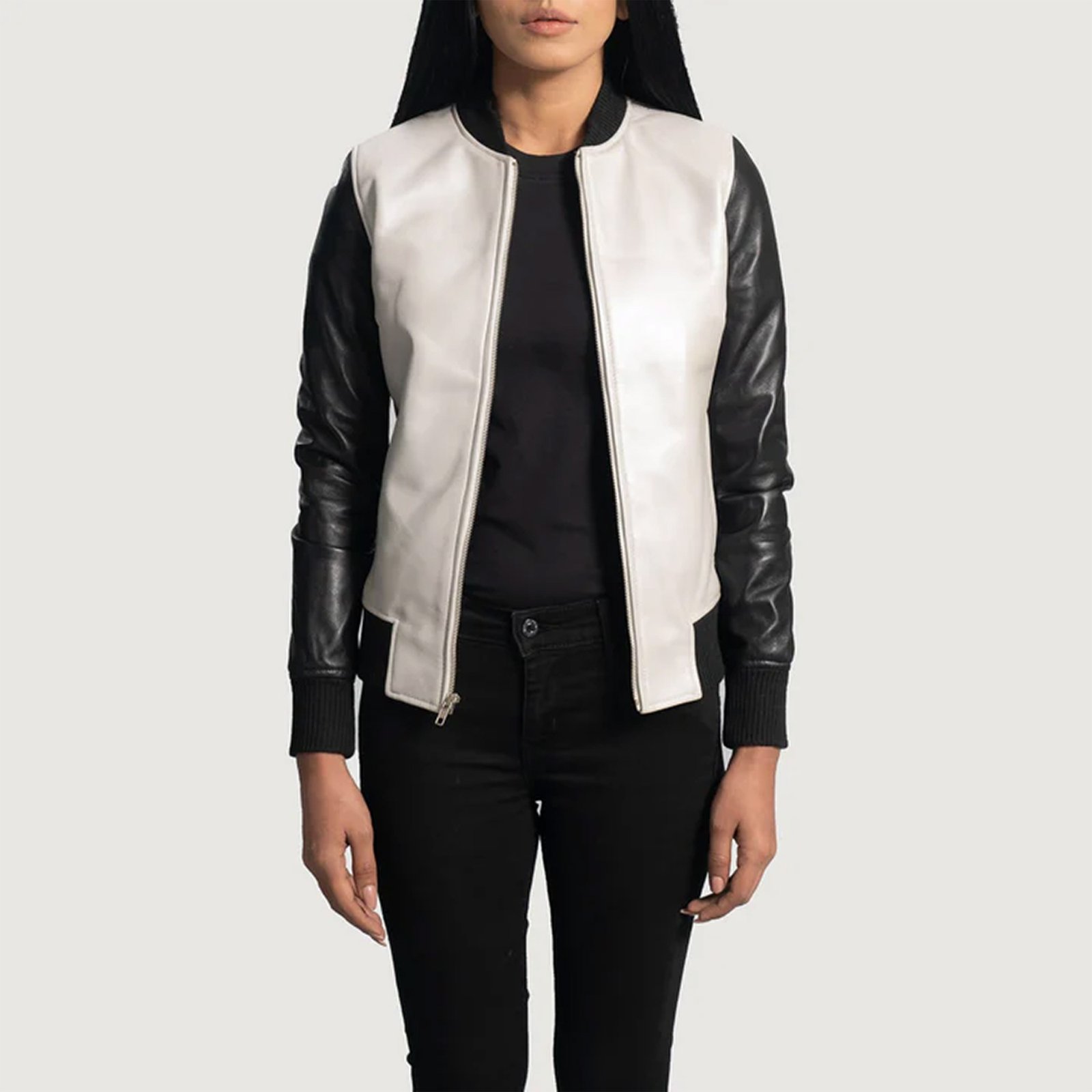 03 Cole Silver Leather Bomber Jacket - Image 1