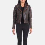 Carolyn Quilted Vintage Brown Biker Jacket