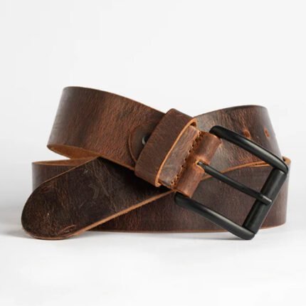 Brown Leather Belt with Short Buckle