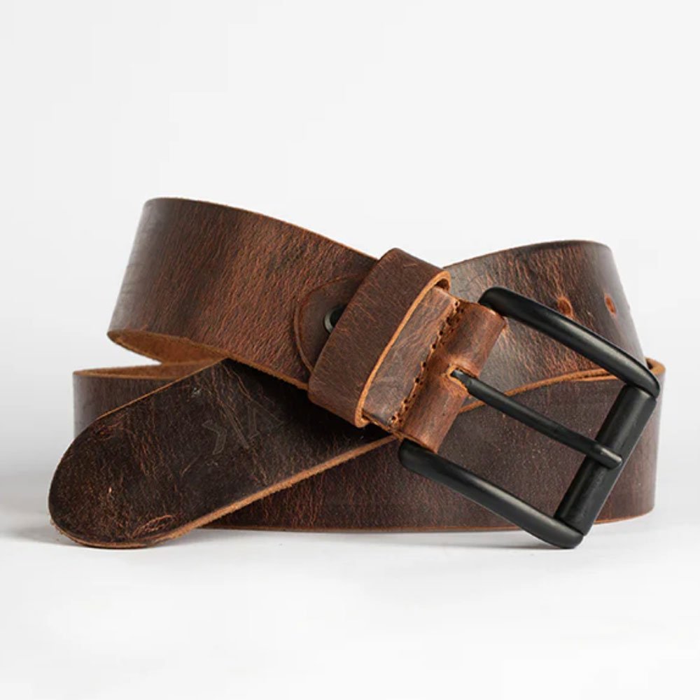 01 Brown Leather Belt with Short Buckle - Image 1