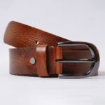Handmade Rugged Brown Leather Belt with Gunmetal Buckle