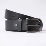 Handmade Black Leather Belt with Silver Buckle