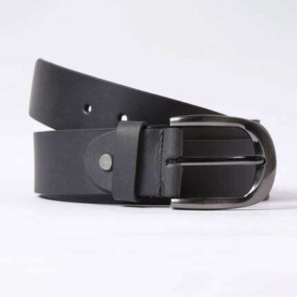 Handmade Black Leather Belt with Silver Buckle