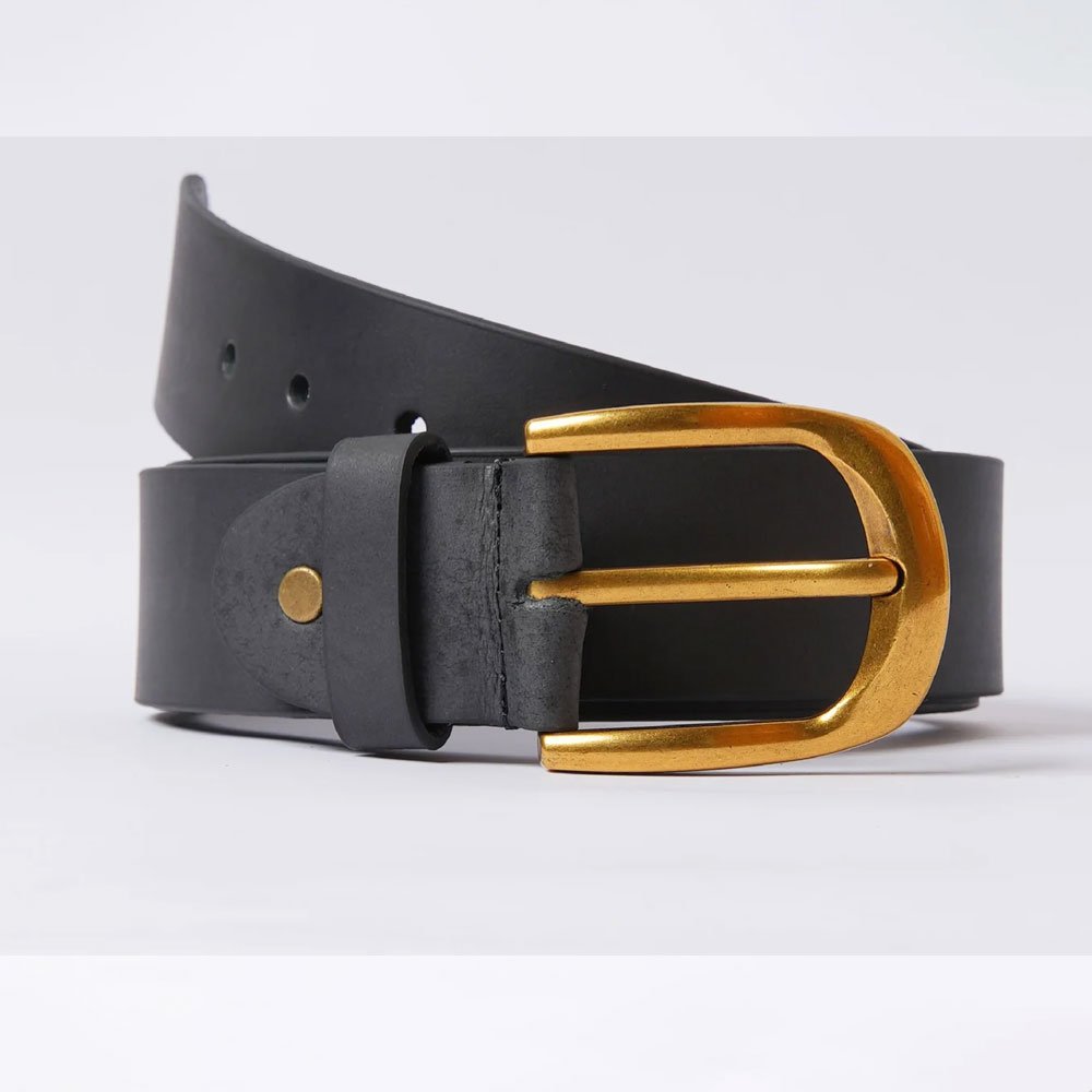 09 Handmade Black Leather Belt with Golden Buckle - Image 1