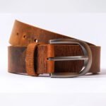 Handmade Vintage Brown Leather Belt with Silver Buckle