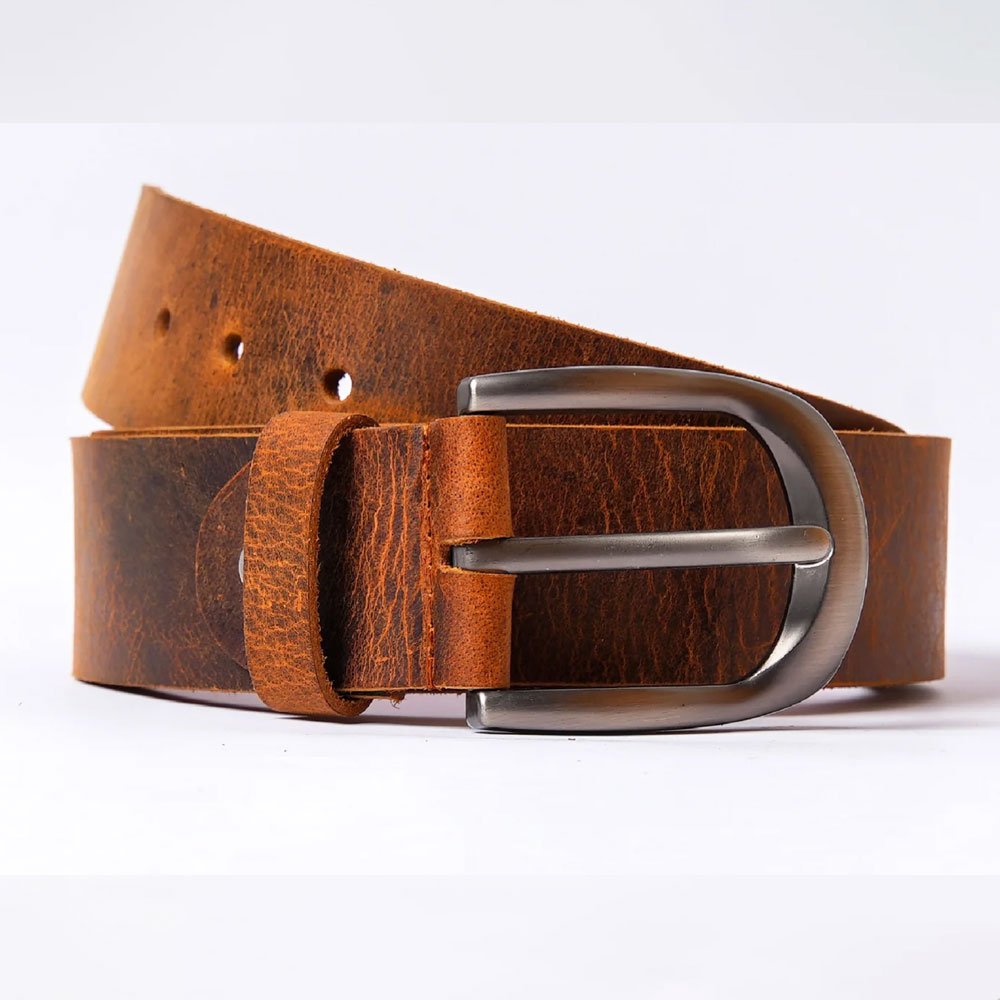 10 Handmade Vintage Brown Leather Belt with Silver Buckle - Image 1