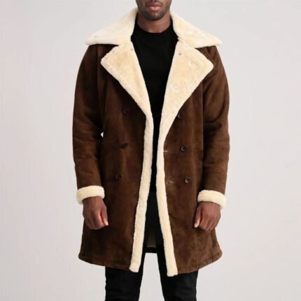 Charles Brown Suede Leather Shearling Double-Breasted Coat