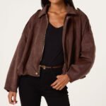 Blue Vanilla Dark Brown Faux Suede Puffball Hem Jacket