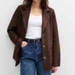 Dark Brown Faux Suede Button Up Jacket